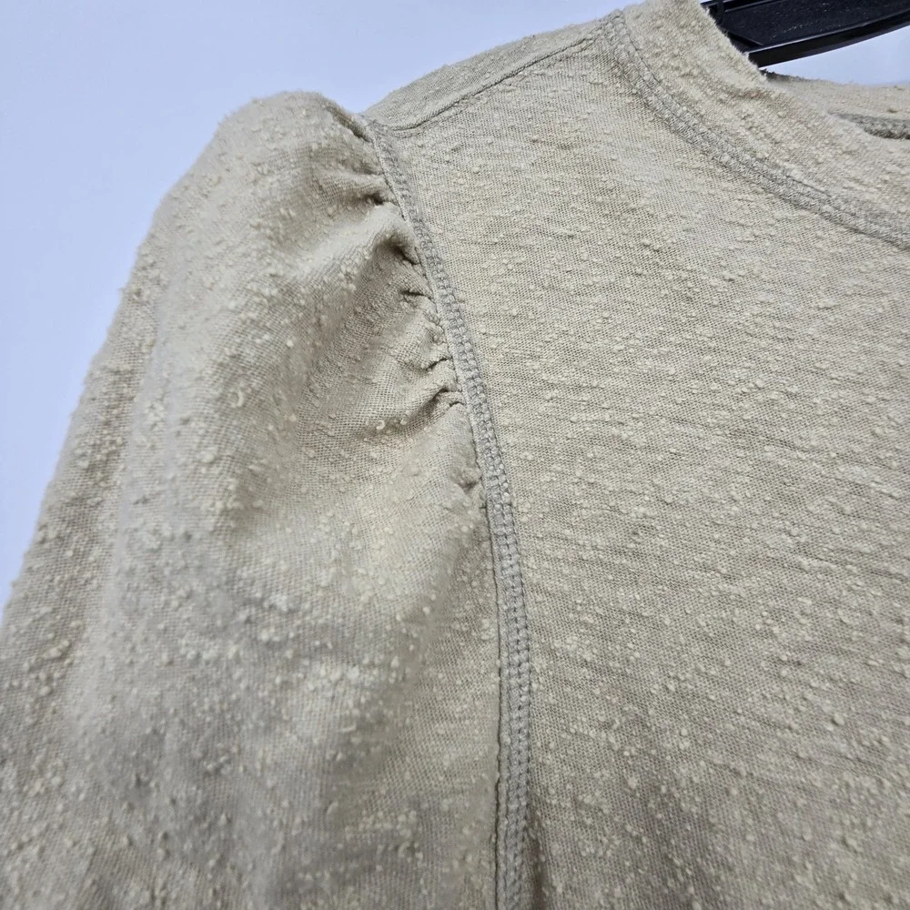 Free People Just A Puff Top Women's SM Beige Nubby Linen Cotton Natural Neutral‎